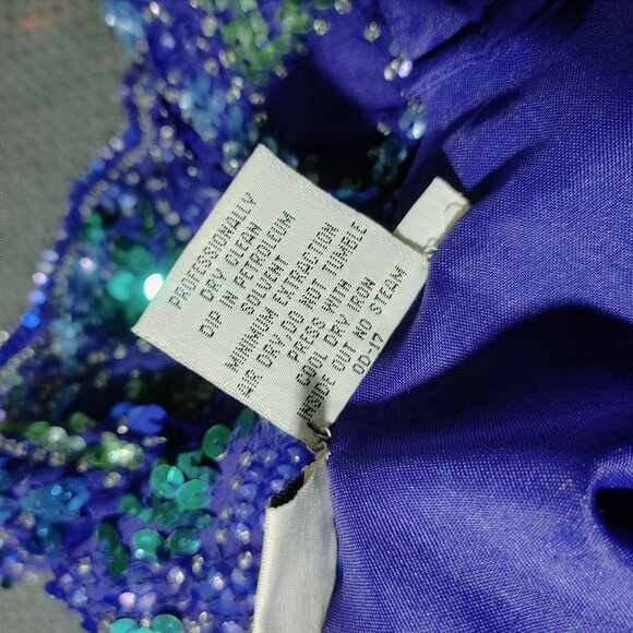 Vintage Styleworks Sequined Silk & Polyester Top Short Sleeve Blue & Green Women - Picture 3 of 10